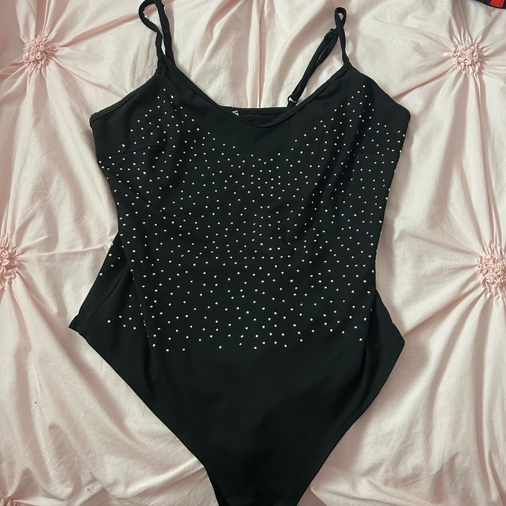 Black Rhinestone Bodysuit